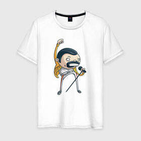 Мужская футболка хлопок с принтом Freddie Mercury в Петрозаводске, 100% хлопок | прямой крой, круглый вырез горловины, длина до линии бедер, слегка спущенное плечо. | queen | фредди меркьюри