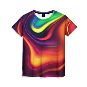Женская футболка 3D с принтом Крутые цвета в Петрозаводске, 100% полиэфир ( синтетическое хлопкоподобное полотно) | прямой крой, круглый вырез горловины, длина до линии бедер | градиент | крутые цвета | переход цветов | текстура
