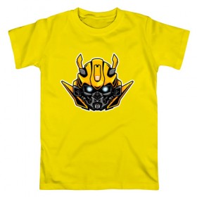 Мужская футболка хлопок с принтом Bumblebee в Петрозаводске, 100% хлопок | прямой крой, круглый вырез горловины, длина до линии бедер, слегка спущенное плечо. | бамблби | робот | трансформеры