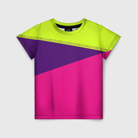 Детская футболка 3D с принтом Треугольники с розовым в Петрозаводске, 100% гипоаллергенный полиэфир | прямой крой, круглый вырез горловины, длина до линии бедер, чуть спущенное плечо, ткань немного тянется | Тематика изображения на принте: кислотные костюмы | кислотные цвета | неон | флуоресцентные принты