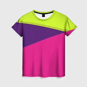 Женская футболка 3D с принтом Треугольники с розовым в Петрозаводске, 100% полиэфир ( синтетическое хлопкоподобное полотно) | прямой крой, круглый вырез горловины, длина до линии бедер | кислотные костюмы | кислотные цвета | неон | флуоресцентные принты