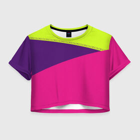 Женская футболка Cropp-top с принтом Треугольники с розовым в Петрозаводске, 100% полиэстер | круглая горловина, длина футболки до линии талии, рукава с отворотами | кислотные костюмы | кислотные цвета | неон | флуоресцентные принты