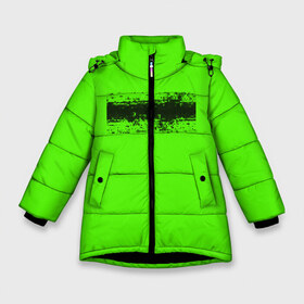 Зимняя куртка для девочек 3D с принтом Гранж зеленый в Петрозаводске, ткань верха — 100% полиэстер; подклад — 100% полиэстер, утеплитель — 100% полиэстер. | длина ниже бедра, удлиненная спинка, воротник стойка и отстегивающийся капюшон. Есть боковые карманы с листочкой на кнопках, утяжки по низу изделия и внутренний карман на молнии. 

Предусмотрены светоотражающий принт на спинке, радужный светоотражающий элемент на пуллере молнии и на резинке для утяжки. | Тематика изображения на принте: кислотные костюмы | кислотные цвета | неон | флуоресцентные принты