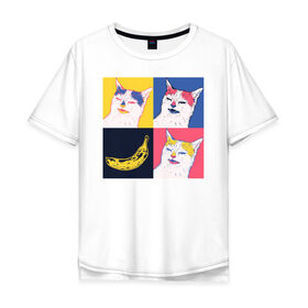 Мужская футболка хлопок Oversize с принтом BanaNO в Петрозаводске, 100% хлопок | свободный крой, круглый ворот, “спинка” длиннее передней части | Тематика изображения на принте: cat | абстракция | банан | бананы | кот | котики | прикол | прикольная | хлопок