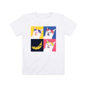 Детская футболка хлопок с принтом BanaNO в Петрозаводске, 100% хлопок | круглый вырез горловины, полуприлегающий силуэт, длина до линии бедер | cat | абстракция | банан | бананы | кот | котики | прикол | прикольная | хлопок