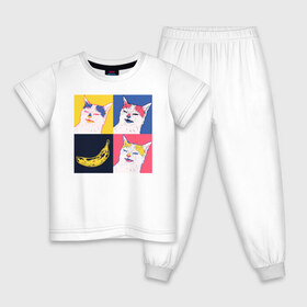 Детская пижама хлопок с принтом BanaNO в Петрозаводске, 100% хлопок |  брюки и футболка прямого кроя, без карманов, на брюках мягкая резинка на поясе и по низу штанин
 | cat | абстракция | банан | бананы | кот | котики | прикол | прикольная | хлопок