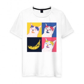 Мужская футболка хлопок с принтом BanaNO в Петрозаводске, 100% хлопок | прямой крой, круглый вырез горловины, длина до линии бедер, слегка спущенное плечо. | cat | абстракция | банан | бананы | кот | котики | прикол | прикольная | хлопок
