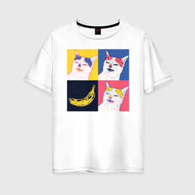 Женская футболка хлопок Oversize с принтом BanaNO в Петрозаводске, 100% хлопок | свободный крой, круглый ворот, спущенный рукав, длина до линии бедер
 | cat | абстракция | банан | бананы | кот | котики | прикол | прикольная | хлопок