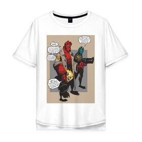 Мужская футболка хлопок Oversize с принтом hellboy в Петрозаводске, 100% хлопок | свободный крой, круглый ворот, “спинка” длиннее передней части | heroes | super | супергерой | хелбой | хеллбой