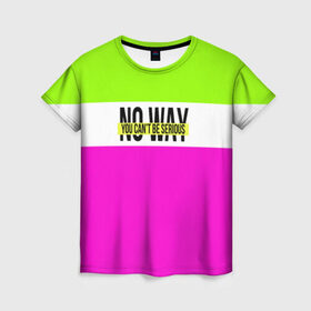 Женская футболка 3D с принтом Serious зелено-розовый в Петрозаводске, 100% полиэфир ( синтетическое хлопкоподобное полотно) | прямой крой, круглый вырез горловины, длина до линии бедер | кислотные костюмы | кислотные цвета | неон | флуоресцентные принты