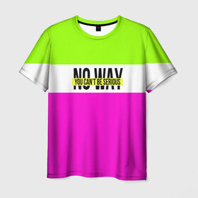 Мужская футболка 3D с принтом Serious зелено-розовый в Петрозаводске, 100% полиэфир | прямой крой, круглый вырез горловины, длина до линии бедер | Тематика изображения на принте: кислотные костюмы | кислотные цвета | неон | флуоресцентные принты