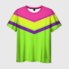 Мужская футболка 3D с принтом Цветные треугольники_ салатовы в Петрозаводске, 100% полиэфир | прямой крой, круглый вырез горловины, длина до линии бедер | кислотные костюмы | кислотные цвета | неон | флуоресцентные принты