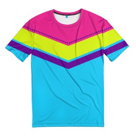 Мужская футболка 3D с принтом Цветные треугольники_голубой в Петрозаводске, 100% полиэфир | прямой крой, круглый вырез горловины, длина до линии бедер | кислотные костюмы | кислотные цвета | неон | флуоресцентные принты
