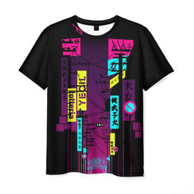 Мужская футболка 3D с принтом Неоновый город в Петрозаводске, 100% полиэфир | прямой крой, круглый вырез горловины, длина до линии бедер | кислотные костюмы | кислотные цвета | неон | флуоресцентные принты