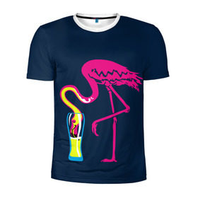 Мужская футболка 3D спортивная с принтом Кислотный фламинго в Петрозаводске, 100% полиэстер с улучшенными характеристиками | приталенный силуэт, круглая горловина, широкие плечи, сужается к линии бедра | кислотные костюмы | кислотные цвета | неон | флуоресцентные принты