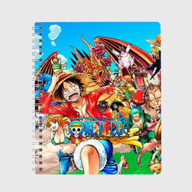 Тетрадь с принтом One Piece в Петрозаводске, 100% бумага | 48 листов, плотность листов — 60 г/м2, плотность картонной обложки — 250 г/м2. Листы скреплены сбоку удобной пружинной спиралью. Уголки страниц и обложки скругленные. Цвет линий — светло-серый
 | anime | manga | one | one piece | piece | аниме | ван пис | дракон | манга | пират | пираты | фрукты