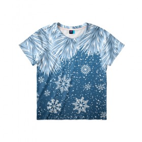 Детская футболка 3D с принтом Snowflakes в Петрозаводске, 100% гипоаллергенный полиэфир | прямой крой, круглый вырез горловины, длина до линии бедер, чуть спущенное плечо, ткань немного тянется | Тематика изображения на принте: art | background | christmas | new year | snow | snowflakes | арт | ветки | ёлка | минимализм | новый год | рождество | снег | снежинки | фон