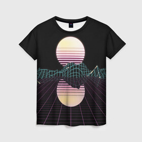 Женская футболка 3D с принтом Retro Wave в Петрозаводске, 100% полиэфир ( синтетическое хлопкоподобное полотно) | прямой крой, круглый вырез горловины, длина до линии бедер | hipster | neon | retro wave | vaporwave | геометрия | космос | неон | хипстер