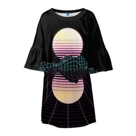 Детское платье 3D с принтом Retro Wave в Петрозаводске, 100% полиэстер | прямой силуэт, чуть расширенный к низу. Круглая горловина, на рукавах — воланы | Тематика изображения на принте: hipster | neon | retro wave | vaporwave | геометрия | космос | неон | хипстер