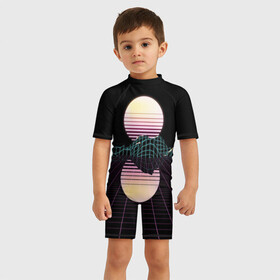 Детский купальный костюм 3D с принтом Retro Wave в Петрозаводске, Полиэстер 85%, Спандекс 15% | застежка на молнии на спине | hipster | neon | retro wave | vaporwave | геометрия | космос | неон | хипстер