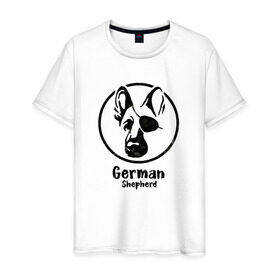 Мужская футболка хлопок с принтом Немецкая овчарка пират в Петрозаводске, 100% хлопок | прямой крой, круглый вырез горловины, длина до линии бедер, слегка спущенное плечо. | Тематика изображения на принте: dog | dog face | german shepherd | pirate | немецкая овчарка | пират | собака