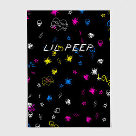 Постер с принтом Lil Peep (Legend) в Петрозаводске, 100% бумага
 | бумага, плотность 150 мг. Матовая, но за счет высокого коэффициента гладкости имеет небольшой блеск и дает на свету блики, но в отличии от глянцевой бумаги не покрыта лаком | Тематика изображения на принте: gustav hr | legend | life | life is beautiful | lil | lil peep | love | pank | peep | rap | rock | sad | грусть | густав элайджа ар | легенда | лил | лил пип | панк | пип | реп | рок | череп | штрихи