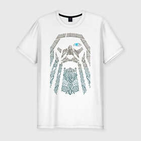 Мужская футболка премиум с принтом Odinn в Петрозаводске, 92% хлопок, 8% лайкра | приталенный силуэт, круглый вырез ворота, длина до линии бедра, короткий рукав | Тематика изображения на принте: good | viking | vikings | бог | викинг | викинги | кельтское | один | плетение | скандинавы | язычник
