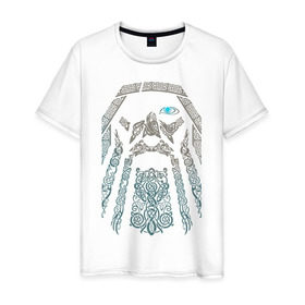 Мужская футболка хлопок с принтом Odinn в Петрозаводске, 100% хлопок | прямой крой, круглый вырез горловины, длина до линии бедер, слегка спущенное плечо. | good | viking | vikings | бог | викинг | викинги | кельтское | один | плетение | скандинавы | язычник