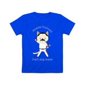 Детская футболка хлопок с принтом Фредди Киса в Петрозаводске, 100% хлопок | круглый вырез горловины, полуприлегающий силуэт, длина до линии бедер | cat | freddie | mercury | queen | rock | квин | кот | куин | меркьюри | рок | фредди