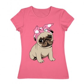 Женская футболка хлопок с принтом Собачка в Петрозаводске, 100% хлопок | прямой крой, круглый вырез горловины, длина до линии бедер, слегка спущенное плечо | dog | pug | мопс | собака