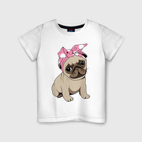 Детская футболка хлопок с принтом Собачка в Петрозаводске, 100% хлопок | круглый вырез горловины, полуприлегающий силуэт, длина до линии бедер | dog | pug | мопс | собака