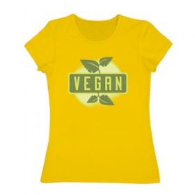 Женская футболка хлопок с принтом Веган в Петрозаводске, 100% хлопок | прямой крой, круглый вырез горловины, длина до линии бедер, слегка спущенное плечо | vegan | веган | еда | здоровая | здоровая пища | растения