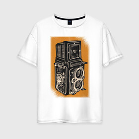 Женская футболка хлопок Oversize с принтом Rolleiflex Камера в Петрозаводске, 100% хлопок | свободный крой, круглый ворот, спущенный рукав, длина до линии бедер
 | ретро | фото | фотоаппарат | фотограф | фотокамера