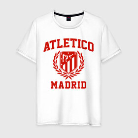 Мужская футболка хлопок с принтом Атлетико Мадрид в Петрозаводске, 100% хлопок | прямой крой, круглый вырез горловины, длина до линии бедер, слегка спущенное плечо. | 