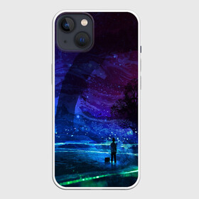 Чехол для iPhone 13 с принтом Парень и космос в Петрозаводске,  |  | galaxy | nebula | neon | space | star | абстракция | вселенная | галактика | звезда | звезды | космический | неон | неоновый | неоновый космос | планеты