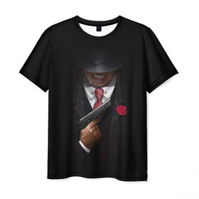 Мужская футболка 3D с принтом Mafia в Петрозаводске, 100% полиэфир | прямой крой, круглый вырез горловины, длина до линии бедер | gangster | gun | gungster | illustration | mafia | арт | галстук | гангстер | гвоздика | зубы | костюм | крестный отец | мафия | минимализм | оружие | пистолет | пуля | темный | черный | шляпа