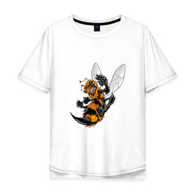 Мужская футболка хлопок Oversize с принтом Злая оса в Петрозаводске, 100% хлопок | свободный крой, круглый ворот, “спинка” длиннее передней части | Тематика изображения на принте: арт | жалит | жало | злая | насекомое | оса | полосатая | пчела