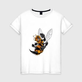 Женская футболка хлопок с принтом Злая оса в Петрозаводске, 100% хлопок | прямой крой, круглый вырез горловины, длина до линии бедер, слегка спущенное плечо | арт | жалит | жало | злая | насекомое | оса | полосатая | пчела