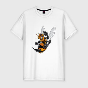 Мужская футболка премиум с принтом Злая оса в Петрозаводске, 92% хлопок, 8% лайкра | приталенный силуэт, круглый вырез ворота, длина до линии бедра, короткий рукав | арт | жалит | жало | злая | насекомое | оса | полосатая | пчела