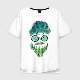 Мужская футболка хлопок Oversize с принтом Mountain man в Петрозаводске, 100% хлопок | свободный крой, круглый ворот, “спинка” длиннее передней части | борода | велосипед | горы | лес | лицо | очки | путешествия | турист | усы | шапка