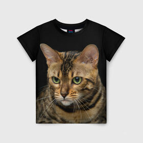 Детская футболка 3D с принтом Бенгальский кот в Петрозаводске, 100% гипоаллергенный полиэфир | прямой крой, круглый вырез горловины, длина до линии бедер, чуть спущенное плечо, ткань немного тянется | bengal cat | cat | бенгальская кошка | бенгальский | кот | котик | коты | кошки