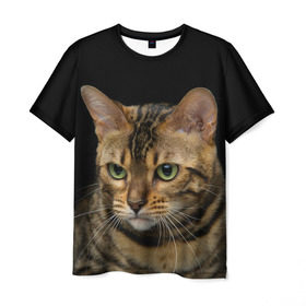 Мужская футболка 3D с принтом Бенгальский кот в Петрозаводске, 100% полиэфир | прямой крой, круглый вырез горловины, длина до линии бедер | bengal cat | cat | бенгальская кошка | бенгальский | кот | котик | коты | кошки