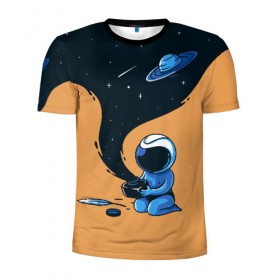Мужская футболка 3D спортивная с принтом Космонавт и чернила в Петрозаводске, 100% полиэстер с улучшенными характеристиками | приталенный силуэт, круглая горловина, широкие плечи, сужается к линии бедра | nasa | астронавт | астрономия | вселенная | звёзды | комета | космос | перо | планеты | скафандр | чернильница