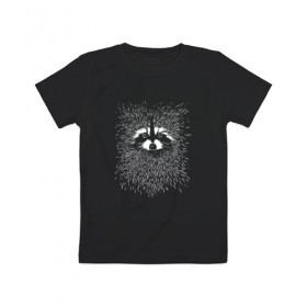 Детская футболка хлопок с принтом Енот в Петрозаводске, 100% хлопок | круглый вырез горловины, полуприлегающий силуэт, длина до линии бедер | Тематика изображения на принте: raccoon | полоскун