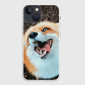 Чехол для iPhone 13 mini с принтом Довольная лиса в Петрозаводске,  |  | Тематика изображения на принте: голова | животные | лиса | мордочка | пасть | природа | рыжая | язык