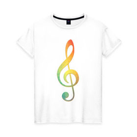 Женская футболка хлопок с принтом Скрипичный ключ, цветной. в Петрозаводске, 100% хлопок | прямой крой, круглый вырез горловины, длина до линии бедер, слегка спущенное плечо | ключ | музыкальний ключ | скрипка