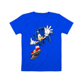 Детская футболка хлопок с принтом Sonic в Петрозаводске, 100% хлопок | круглый вырез горловины, полуприлегающий силуэт, длина до линии бедер | Тематика изображения на принте: sonic | соник