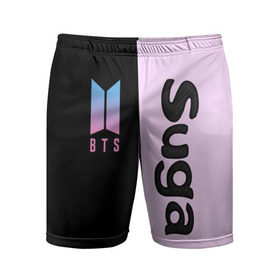 Мужские шорты 3D спортивные с принтом BTS Suga в Петрозаводске,  |  | bts | suga | бтс | группа | корейская | музыка | розовый | цветы | черный