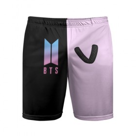 Мужские шорты 3D спортивные с принтом BTS V в Петрозаводске,  |  | bts | бтс | группа | корейская | музыка | розовый | цветы | черный