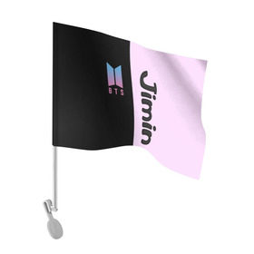 Флаг для автомобиля с принтом BTS Jimin в Петрозаводске, 100% полиэстер | Размер: 30*21 см | bts | jimin | бтс | группа | корейская | музыка | розовый | цветы | черный